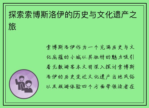 探索索博斯洛伊的历史与文化遗产之旅